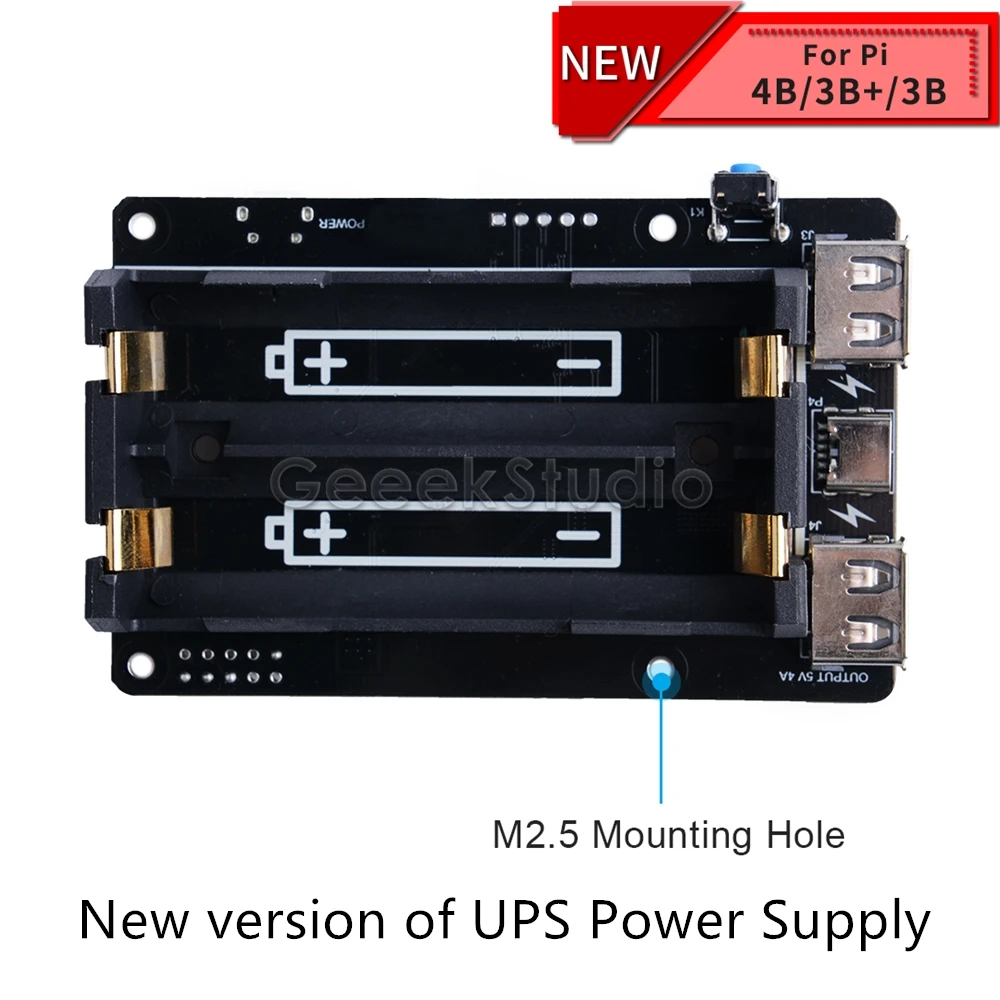 Новое UPS устройство питания расширенное два порта USBA для Raspberry Pi 4 B/3B+/3B, совместимо с батареей 18650(не входит в комплект