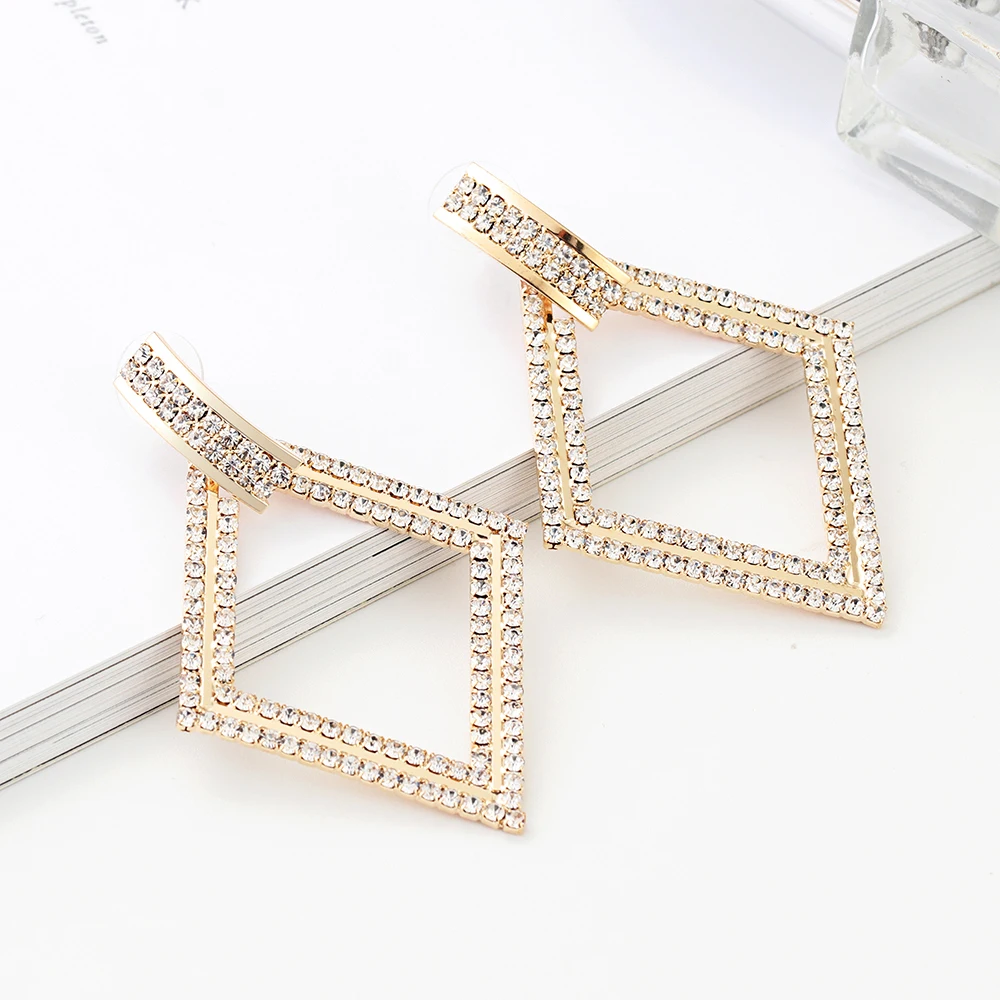 

Fashion zinc alloy gold plating rhinestone shape earring