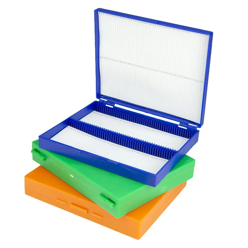 

ABS Plastic Lab Microscope Slides Storeage Box White Green Orange Blue100pcs Dispenser Pathological Slides Storage Holder Case