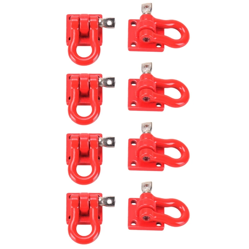 8X Metal Climbing Trailer Tow Hook Hooks Buckle, Winch Shackles Accessory for 1/10 Scale RC Crawler Truck D90 SCX10,Red