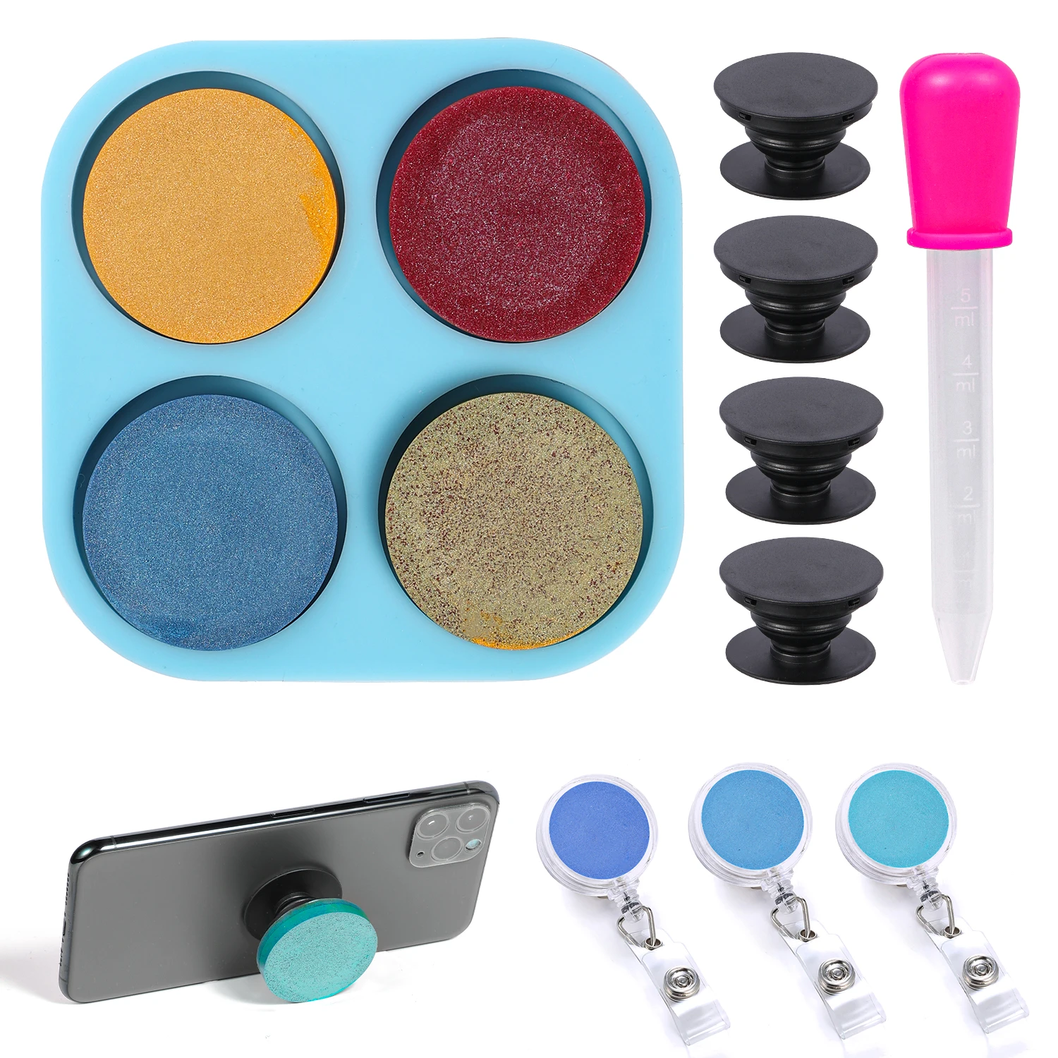 

4/6 Hole Mobile Phone Handle Round Circle Shape Silicone Mold For Diy Crafts Jewelry Badge Reel Making