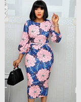 fashion dresses 2021 summer new womens wear polyester round neck seven sleeve printed sexy with belt temperament commute dress