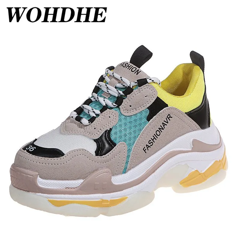 

WOHDHE Chunky Sneakers For Women Casual Sports Platform High Quality European Platform Wedge Fashion Sneaker 2021 New Hot