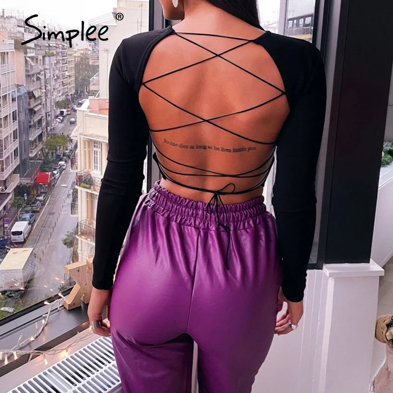 Simplee сексуальная женская блузка с открытой спиной и перекрестными бретельками