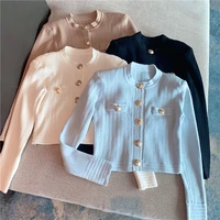 high quality fashion women autumn winter vintage elegant metal copper button long sleeved knitted cardigan sweater top jacket