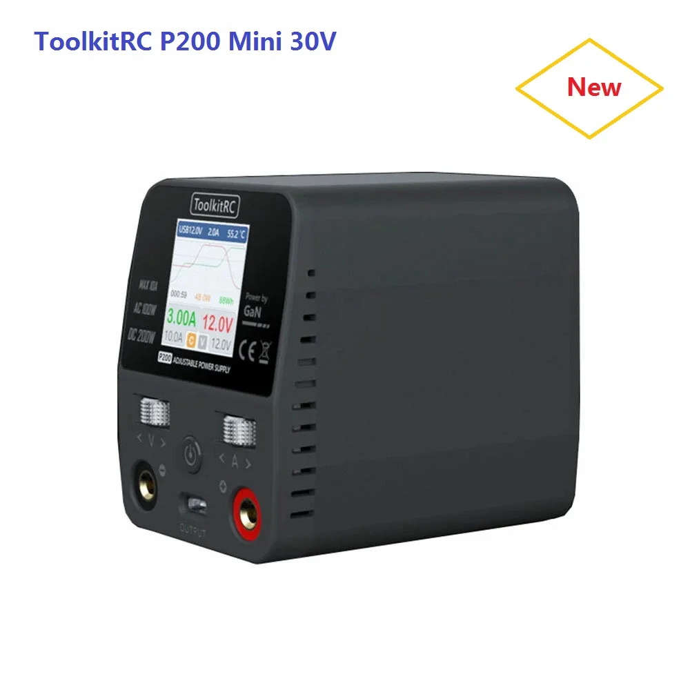 

ToolkitRC P200 Mini 30V AC100W DC200W 10A GaN Регулируемый Настольный мини источник питания USB выход