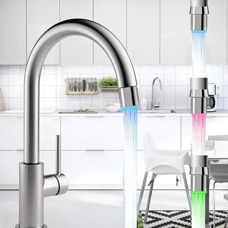 

3 Color Water Power Shower Tap light Bathroom Temperature Control Water Saving Kitchen Aerator Led Faucet Aerator Light