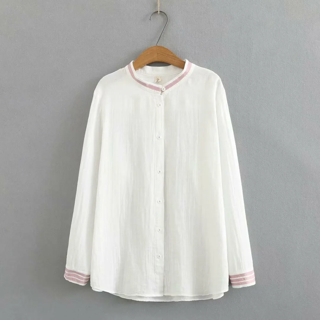 

Размера плюс свободная отбеленный хлопок мягкий воротник стойка женские тонкие рубашки 2021, новая весенне-осенняя повседневная женская обу...