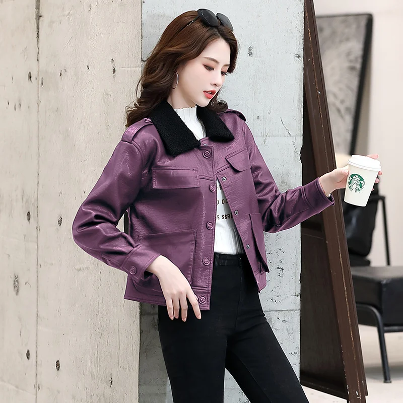 Plus cotton short PU leather women's coat 2020 autumn and winter new women's fashion Motorcycle Leather Jacket Small Coat women enlarge
