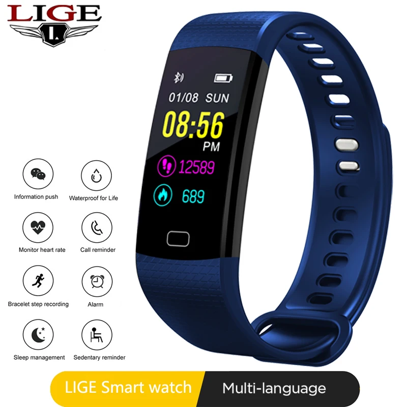 Смарт браслет LIGE с Bluetooth спортивные часы цветной экран водонепроницаемый