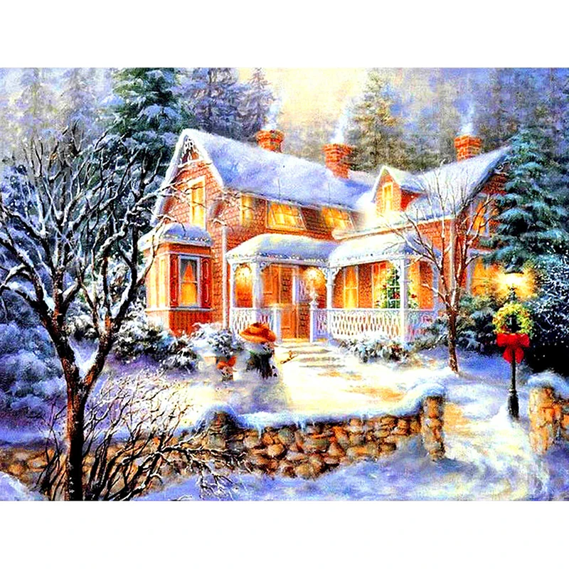 Набор для рукоделия алмазная живопись пейзаж Рождество вышивка крестом снег
