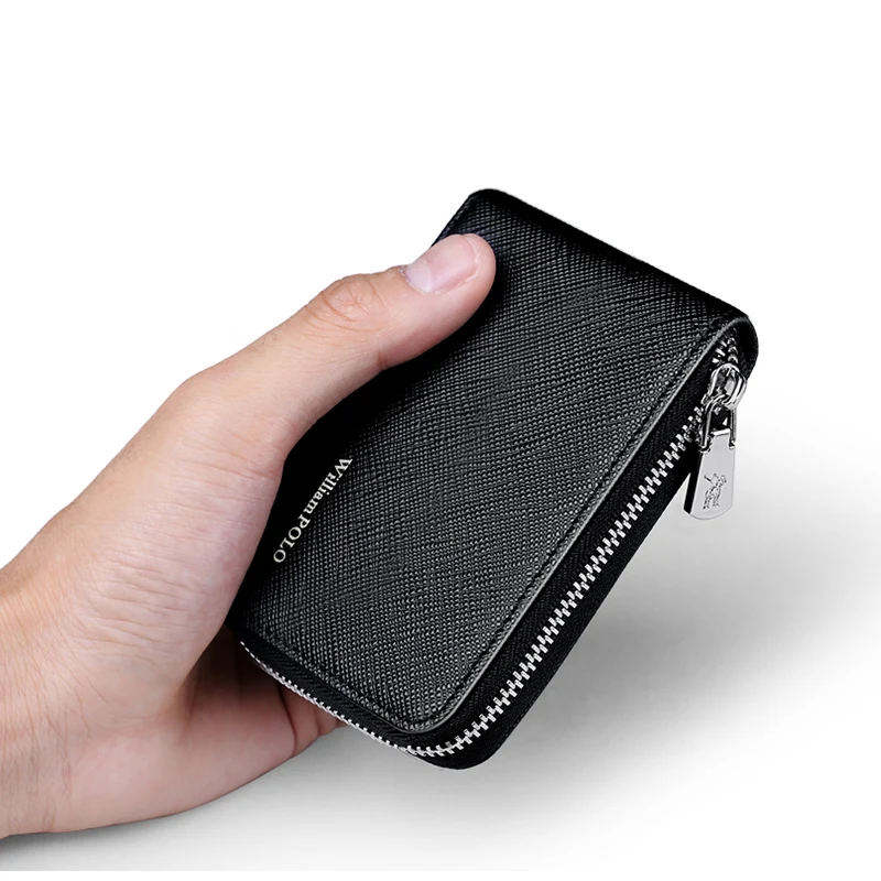 Мужской кошелек на молнии с держателем для карт ремешке из натуральной кожи