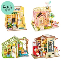 robotime rolife diy christmas snow house wooden holiday party time miniature dollhouse bookstore doll house with music toys