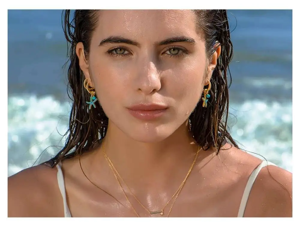 Новый 925 стерлингового серебра Симпатичные Морская звезда сережки ввиде CZ сине