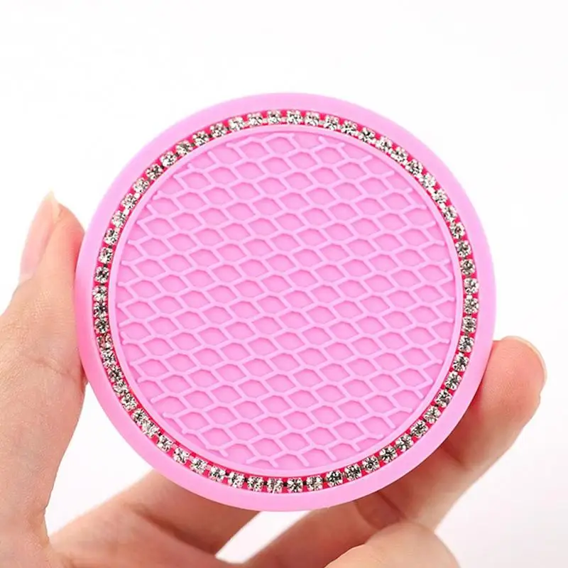 

2Pcs Car Cup Holder Rhinestone Round Coaster Drink Interior Universal Crystal Auto Accessories Car Vehicle Mat Pad Car B4L1