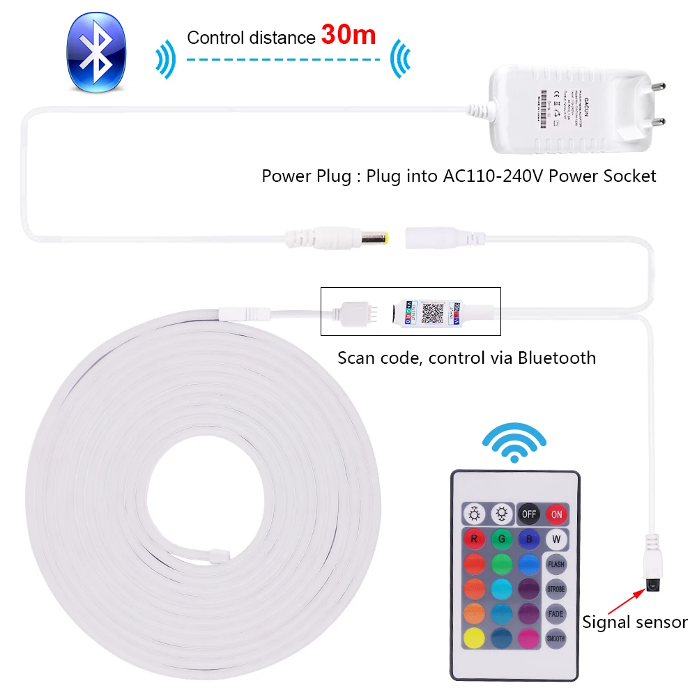 12V RGB LED Strip Neon Light With Bluetooth APP Remote Control 1/2/3/4/5M Lamp Tape Waterproof Dimmable For Decor lighting | Лампы и