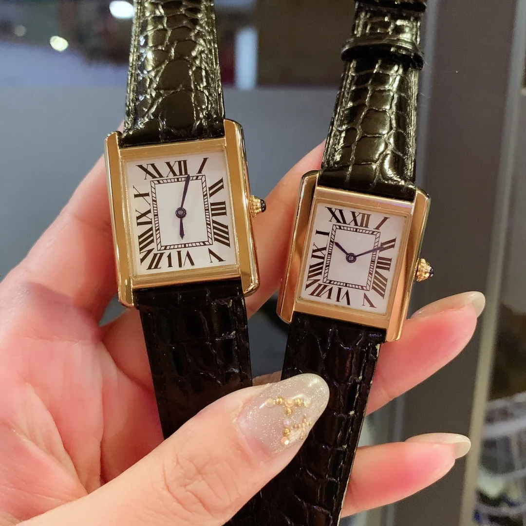 

2022 Luxury Women Men Couple Watch Genuine Leather Rectangle Quartz wristwatch 24mm 27mm Square Famous Watches AAA waterproof