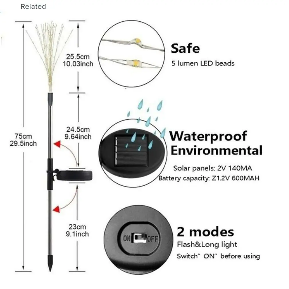 

Courtyard Solar Light Garden Decoration Waterproof Dandelion Lamp String Lawn Lamp Solar Plug In Copper Wire Lamp Fireworks Lamp