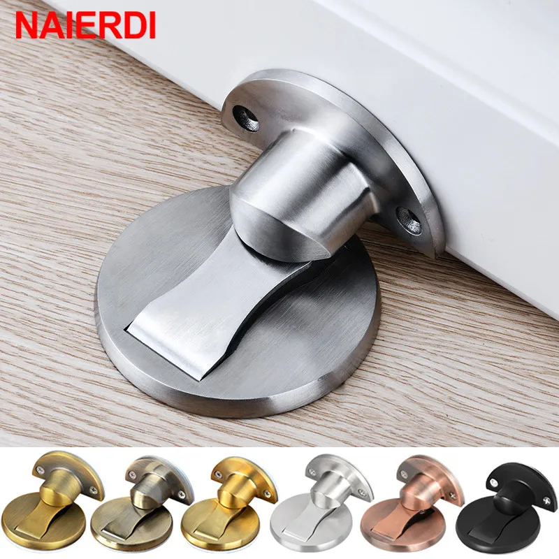 

NAIERDI 304 Stainless Steel Door Stopper Magnetic Doorstop Silver Door Holder Hidden Catch Floor For Toilet Furniture Hardware