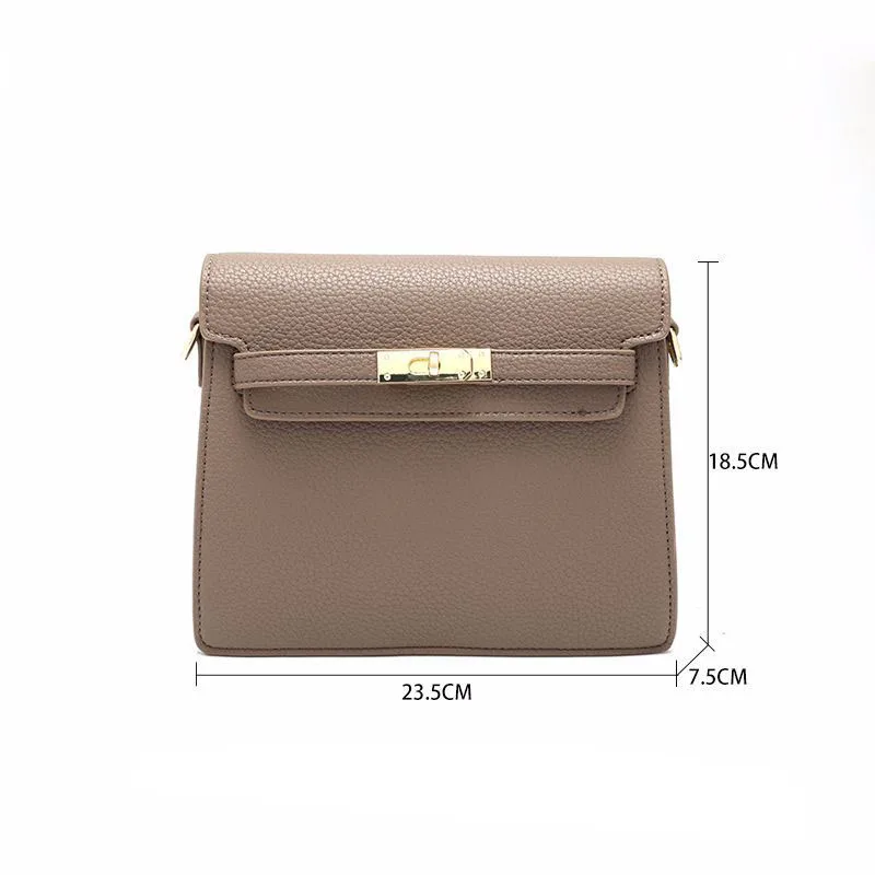 

New Style Messenger Bag Solid Color Single Shoulder Bag Lychee Pattern Simple Small Square Bag Western Style Ol Bag