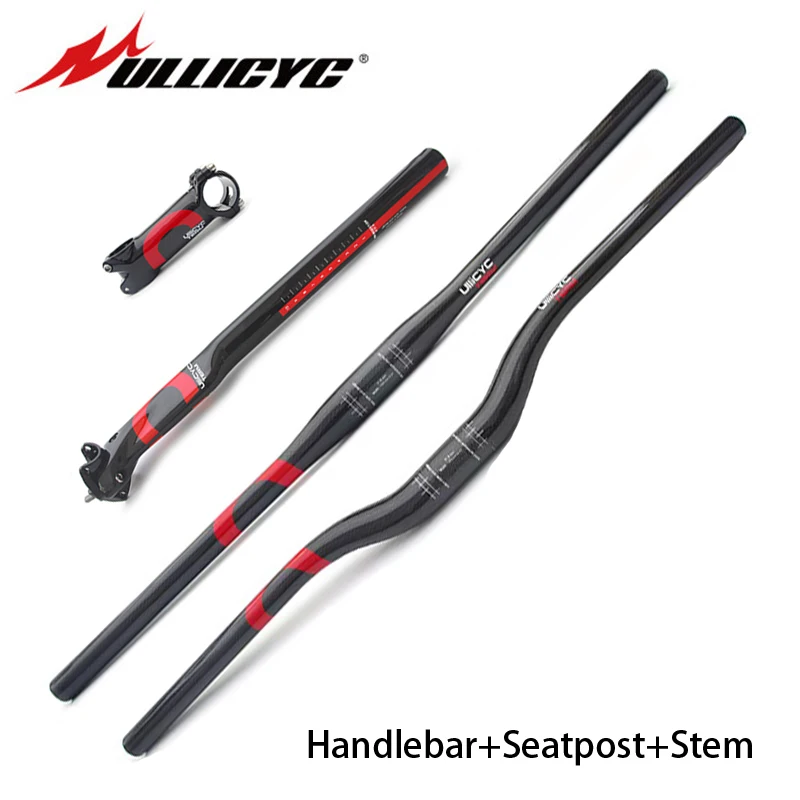 

2021 ULLICYC Full Carbon Fiber Bicycle Handlebar Flat/Rise Carbon Handlebar+Seatpost+Stem MTB Road Bike Parts Three-piece Set
