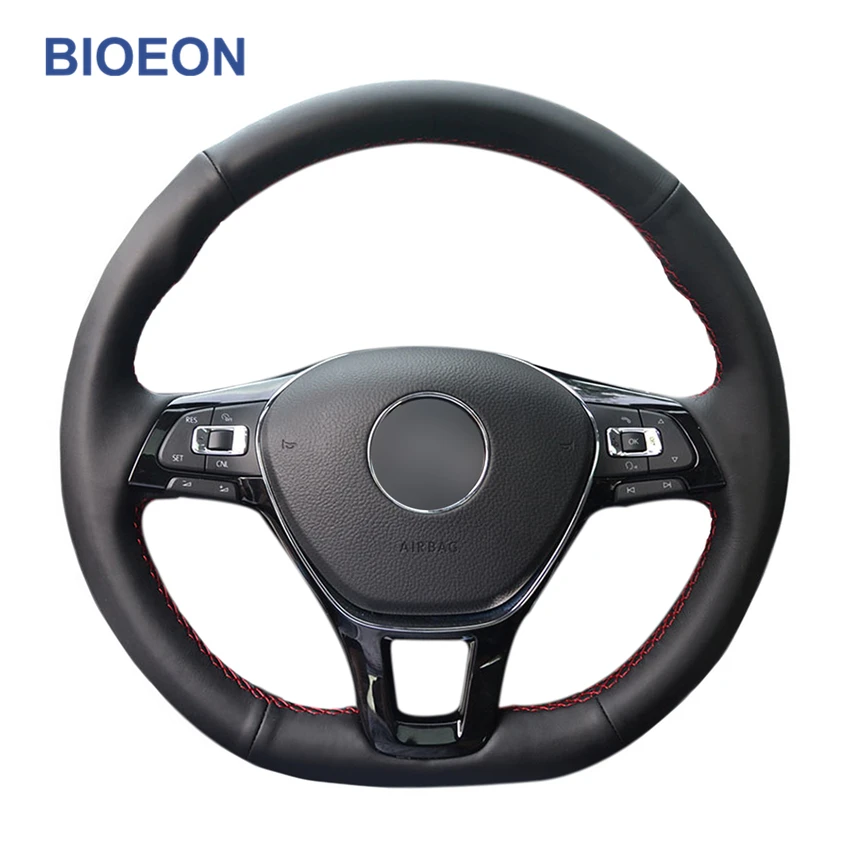 Черные чехлы рулевого колеса автомобиля из искусственной кожи для ручного шитья