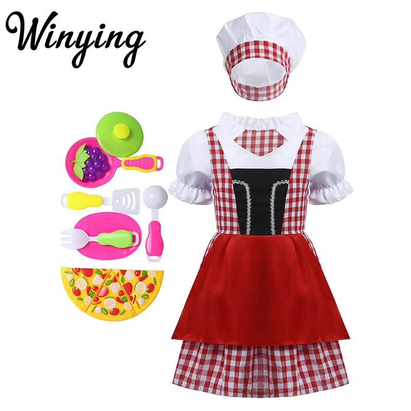 

Детская кухонная униформа для приготовления пищи для девочек, костюм для ролевых игр на Хэллоуин, детское платье с коротким рукавом, наборы ...