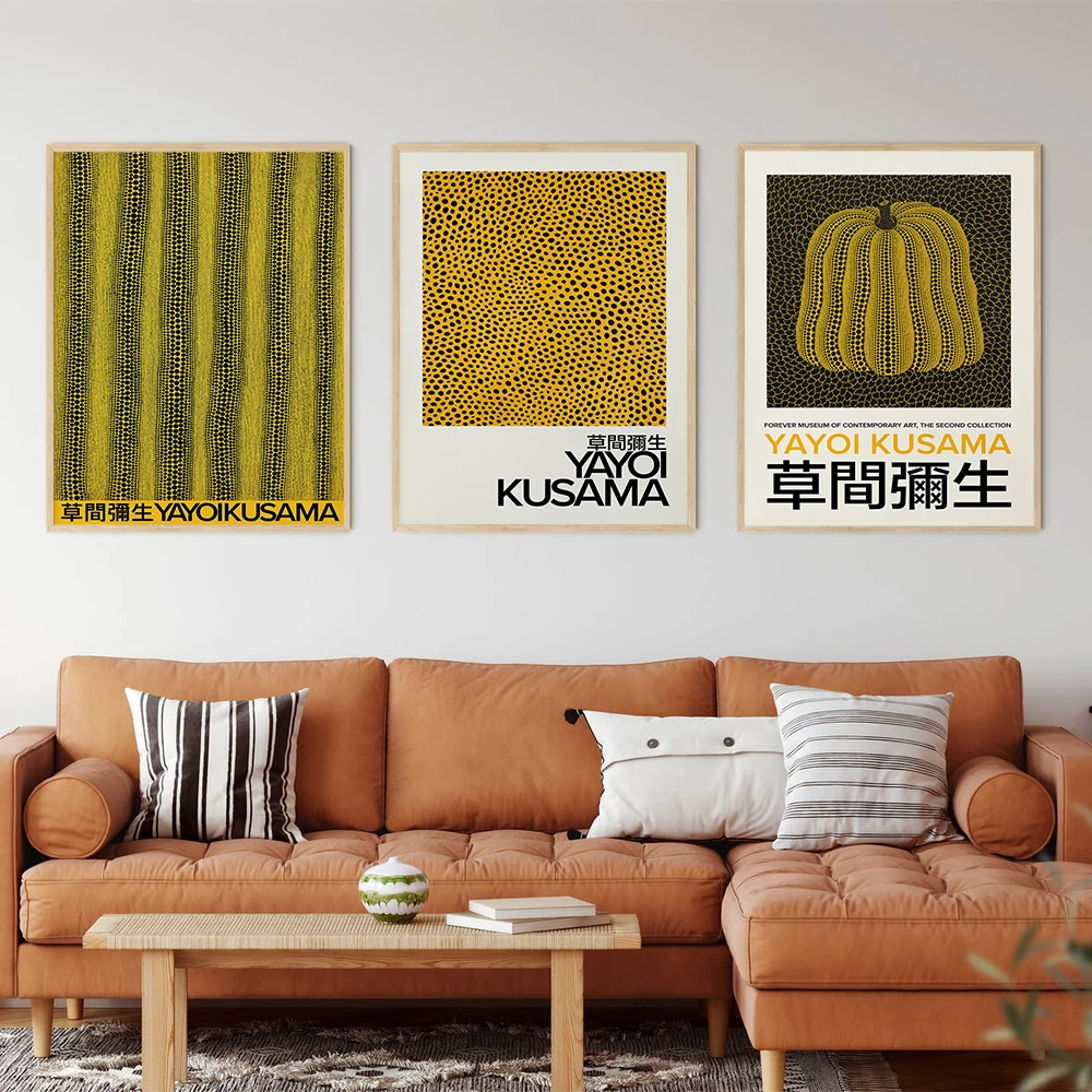 

Yayoi Kusama Abstract Artwork Exhibition Posters and Prints Pumpkin Grains Polka Dots Gallery Wall Art Canvas Painting Decor