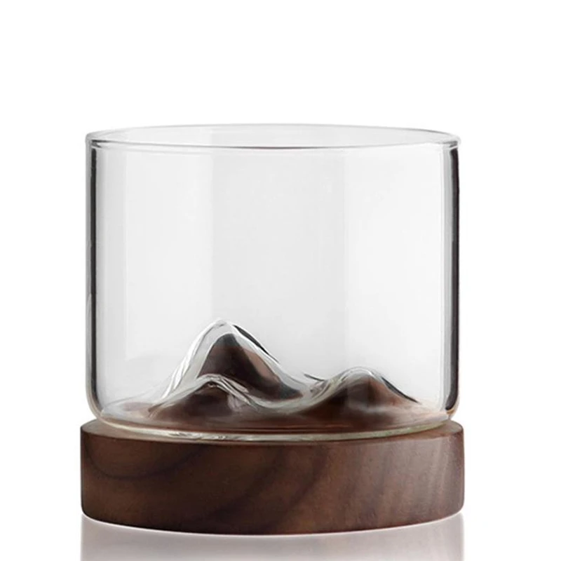 

Irish Whiskey Wine Cup Small Mountain with Wooden Base Unique Gift Glass Cup Whiskey Beer Cup Bar Hotel Drinkware Cup Tea Cup Cu