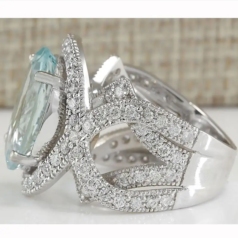 Elegant Luxurious For Women Jewelry Wedding Engagement Gift Elliptical Light Blue Cubic Zirconia Ring | Украшения и аксессуары