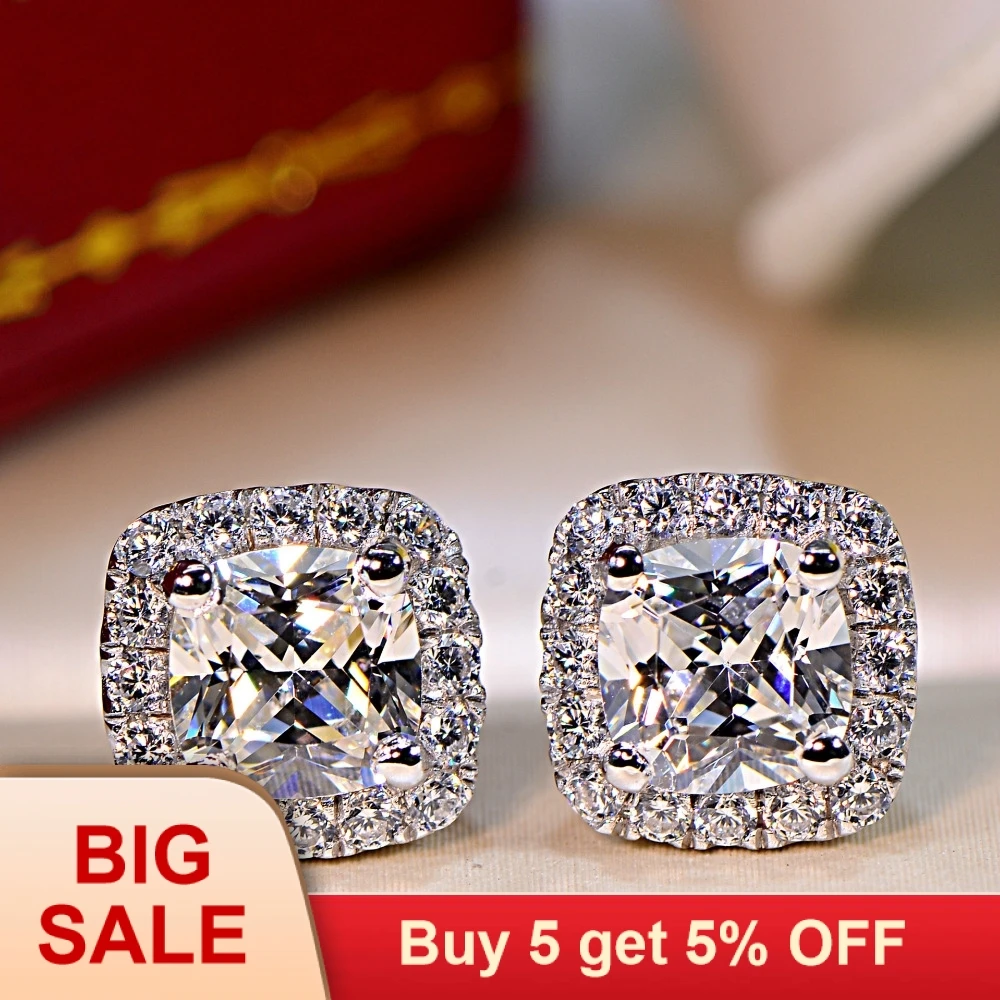 Женские квадратные серьги-гвоздики с цирконием AAAAA Двойные серьги белого цвета