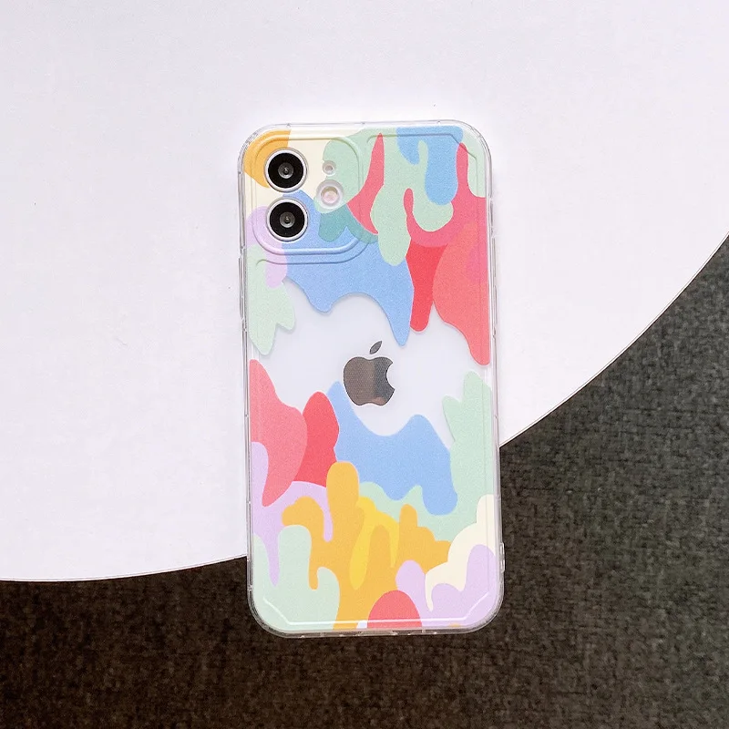 

For iPhone 12 Pro Max Graffiti Color Phone Case For iPhone 11 Pro Max X XS XR 7 8 Plus Transparent Soft Back Cover