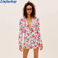 linjiashop new fashion women floral print blazer mujer notched neck long sleeve office ladies suits spring summer outerwear tops
