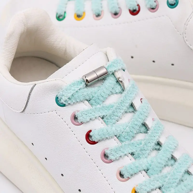 

2021 fashion without shoelaces new plush elastic shoe lace flat sports shoelaces suitable for children and adults fast shoelaces