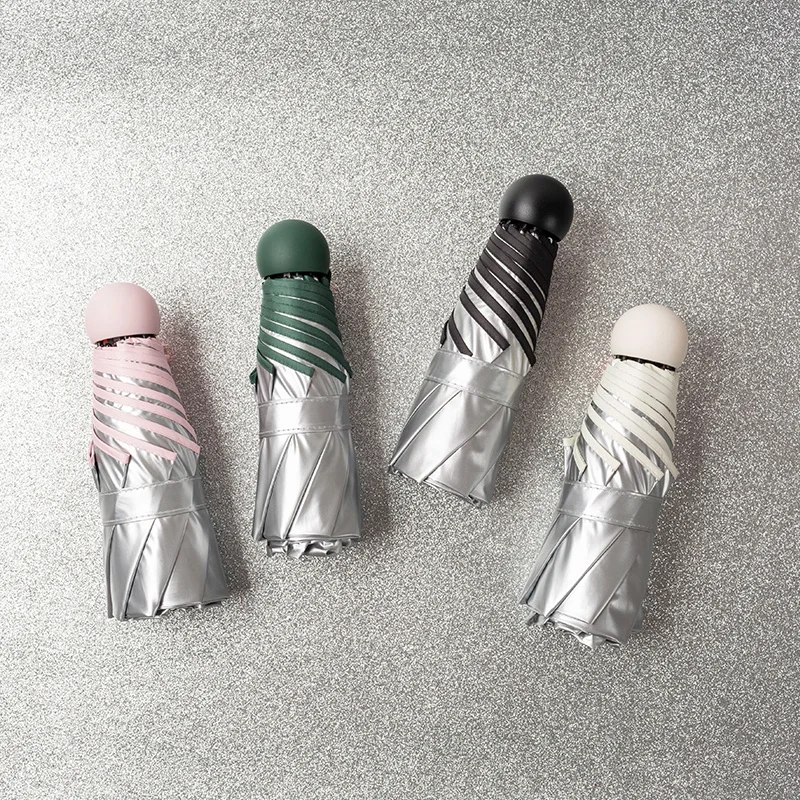 Серебристый титановый карманный зонтик капсульный мини легкие маленькие