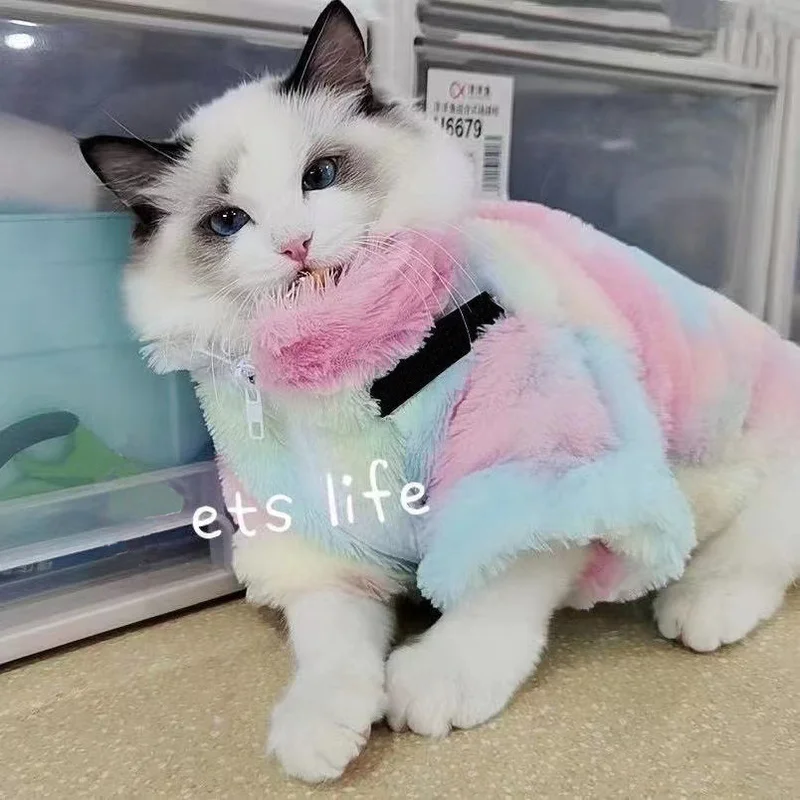 

Kawaii Dog Clothes Rainbow Clothes for Dog Cartoon Small Costume Coat Tie Dye Dogs Autumn Winter Fashion Colorful Girl Mascotas