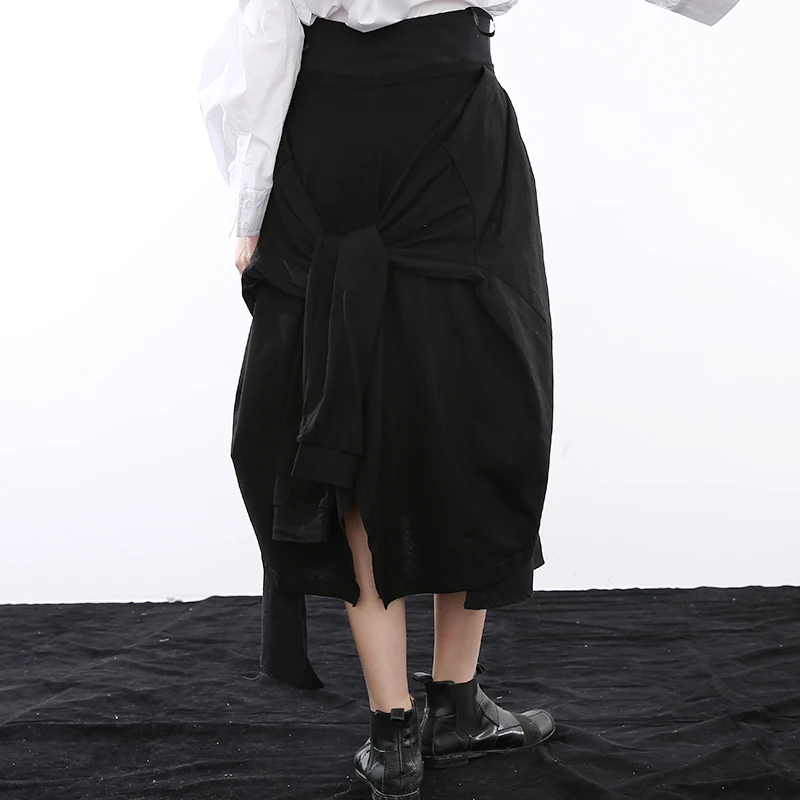 

[EAM] High Waist Black Irregular Double Layers Long Temperament Half-body Skirt Women Fashion New Spring Autumn 2021 1W30801