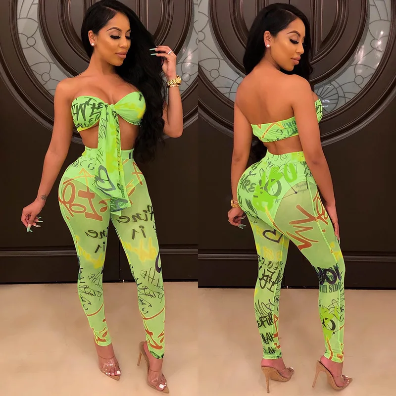 Комплект из двух предметов с прозрачной сеткой и принтом в стиле бохо Женский