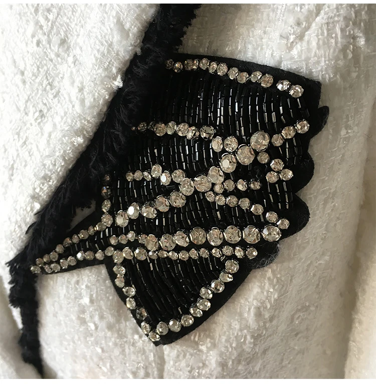 Plus Size XXXL Women High Street Long Jackets Runway Beading Double Breasted Solid Color White Slim Chic Blazers High Quality