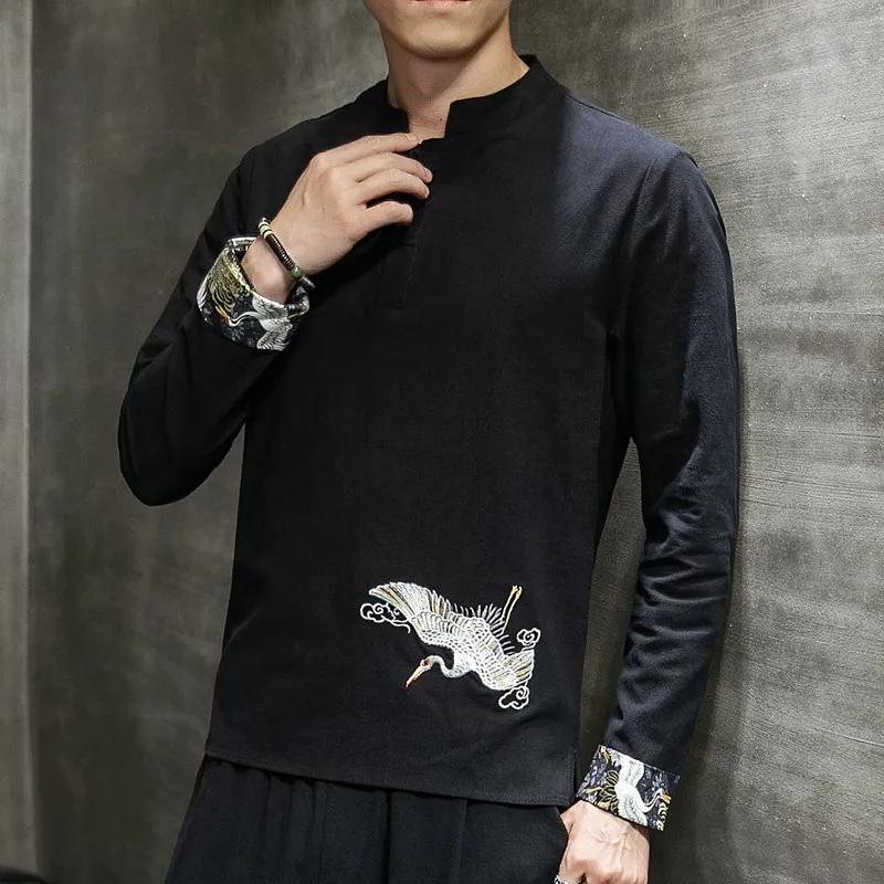 Черный кран с вышивкой и пряжкой мелкой дробленой льняной &quotМандарин&quot Кун-фу