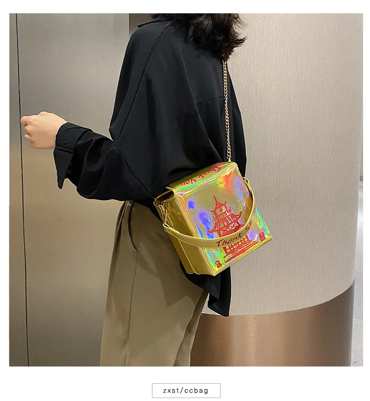 

LA Fashion Women's Handbags Laser Colorful Printed Tower PU Shoulder Bags Causal Tote Crossbody Bag Versatile Female Purse