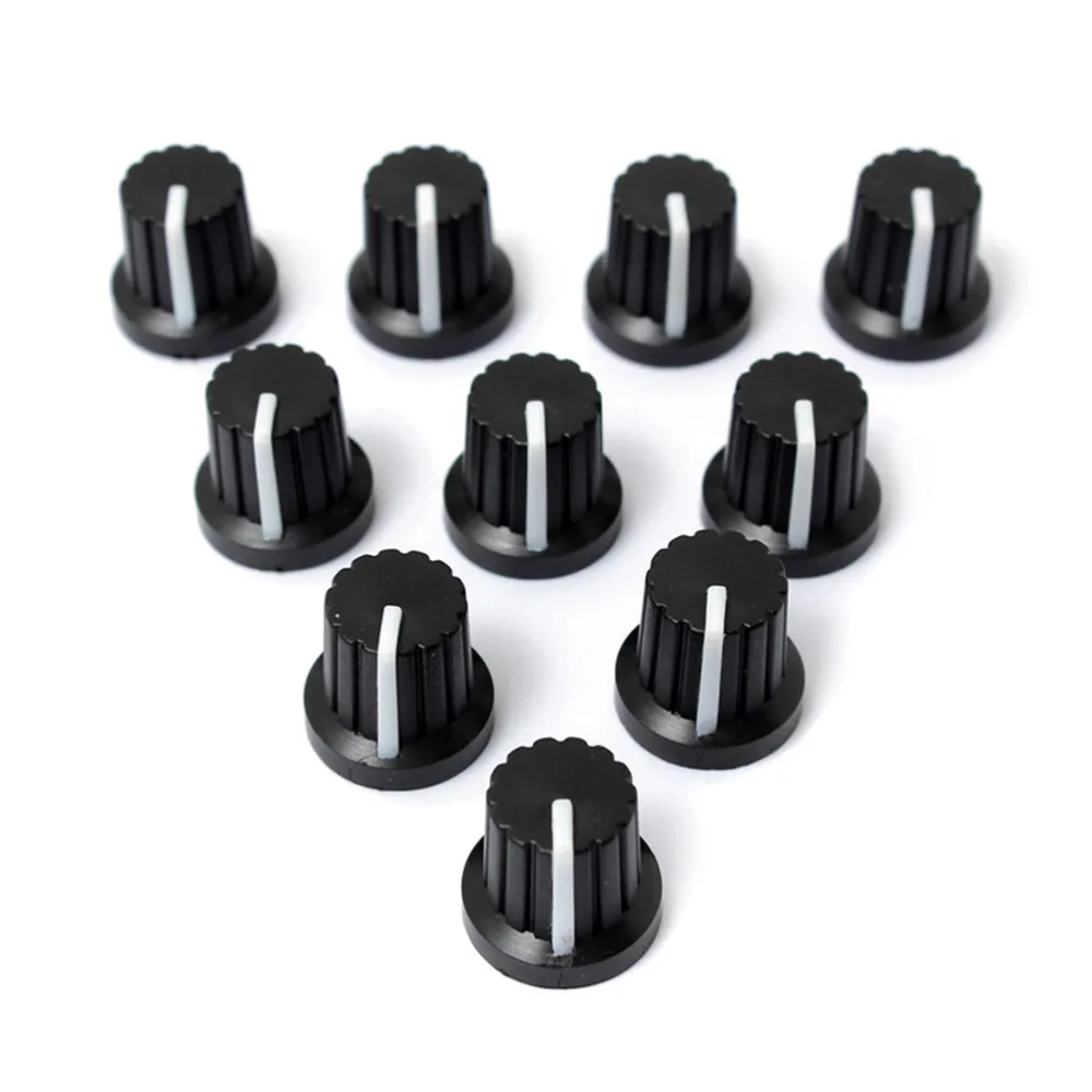 

New 10 Pcs 6mm Shaft Hole Dia Plastic Ribbed Threaded Knurled Potentiometer Knobs Caps Potentiometer Knob