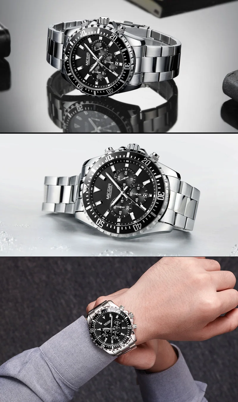 Часы MEGIR Мужские Наручные с хронографом роскошные брендовые армейские