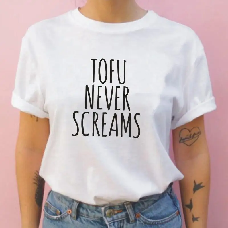

Funny Tofu Never Screams Letter Print Women T Shirt Fashion Short Sleeve Casual Shirt Tee Shirt Femme Hipster T Shirt Women Tops