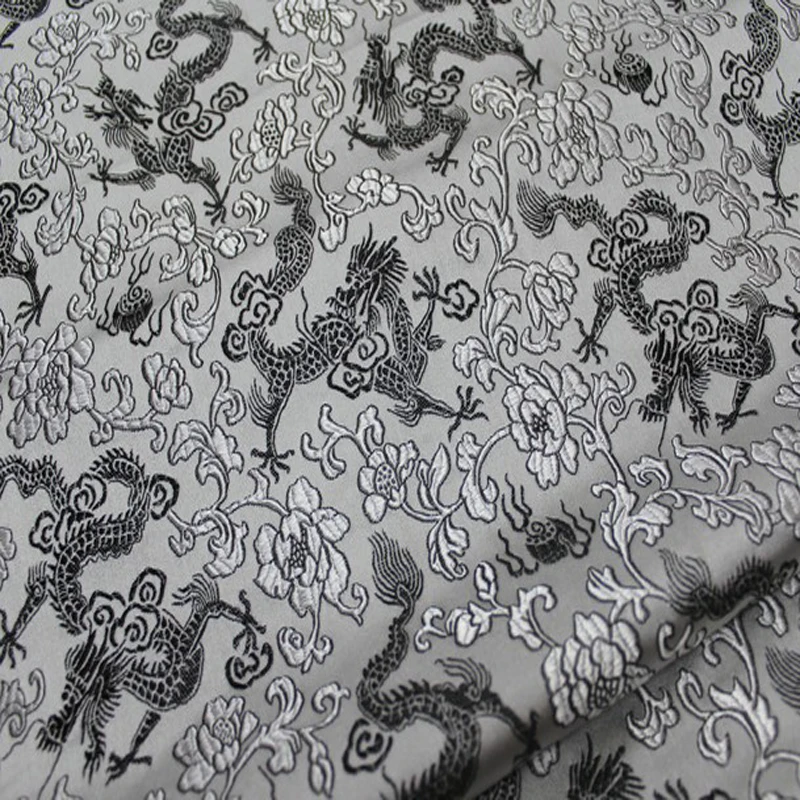 

ViaPhil Brand White Black Dragon Jacquard Brocade Fabric 50x72cm Cloth Dress Upholstery Furnishing Materil