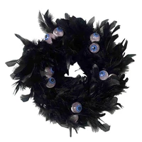 11 inch black natural cocktail feather wreath with eye halloween decorations front door wreath spooky scene party decor