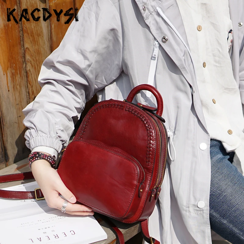 100% натуральная кожа оригинальный маленький женский рюкзак ручной работы