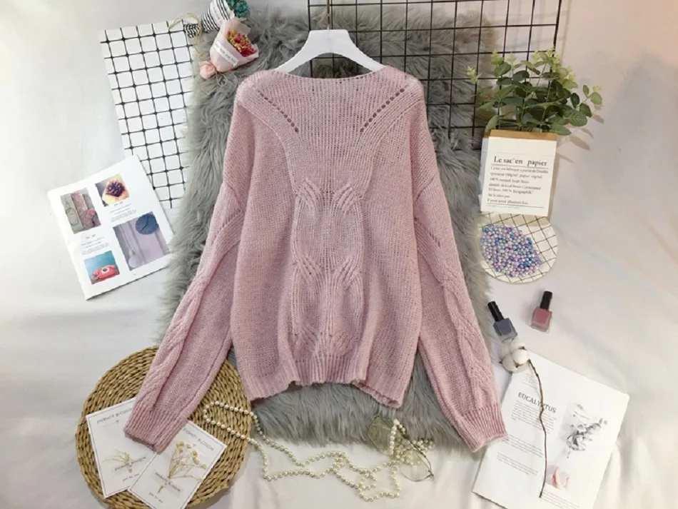 Genayooa Loose Autumn Knitting Sweater Pullovers Women Long Sleeve Ladies Sexy Jumpers Soft Hollow Out Sweater Woman Winter