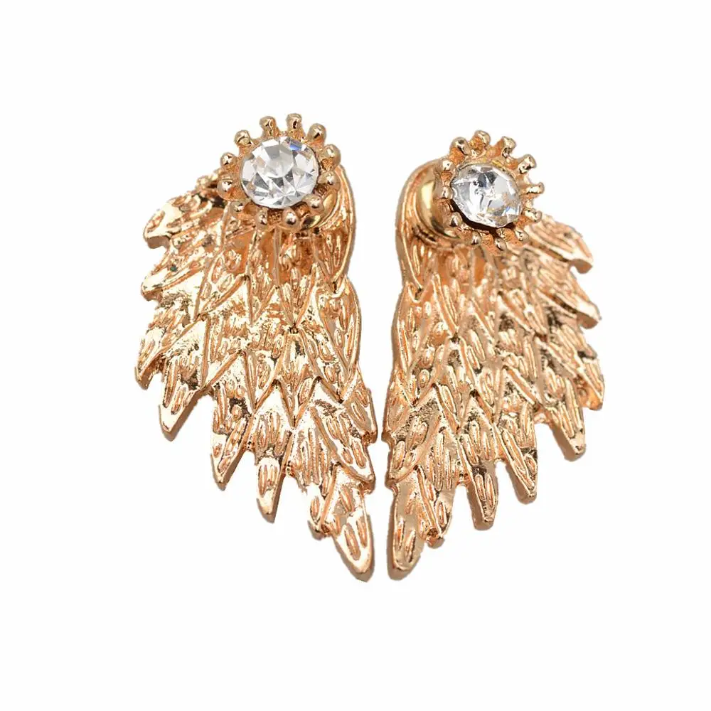 

JUCHAO 2020 Women's Angel Wings Stud Earrings Rhinestone Inlaid Alloy Ear Jewelry Party Earring Gothic Feather Brincos Gifts