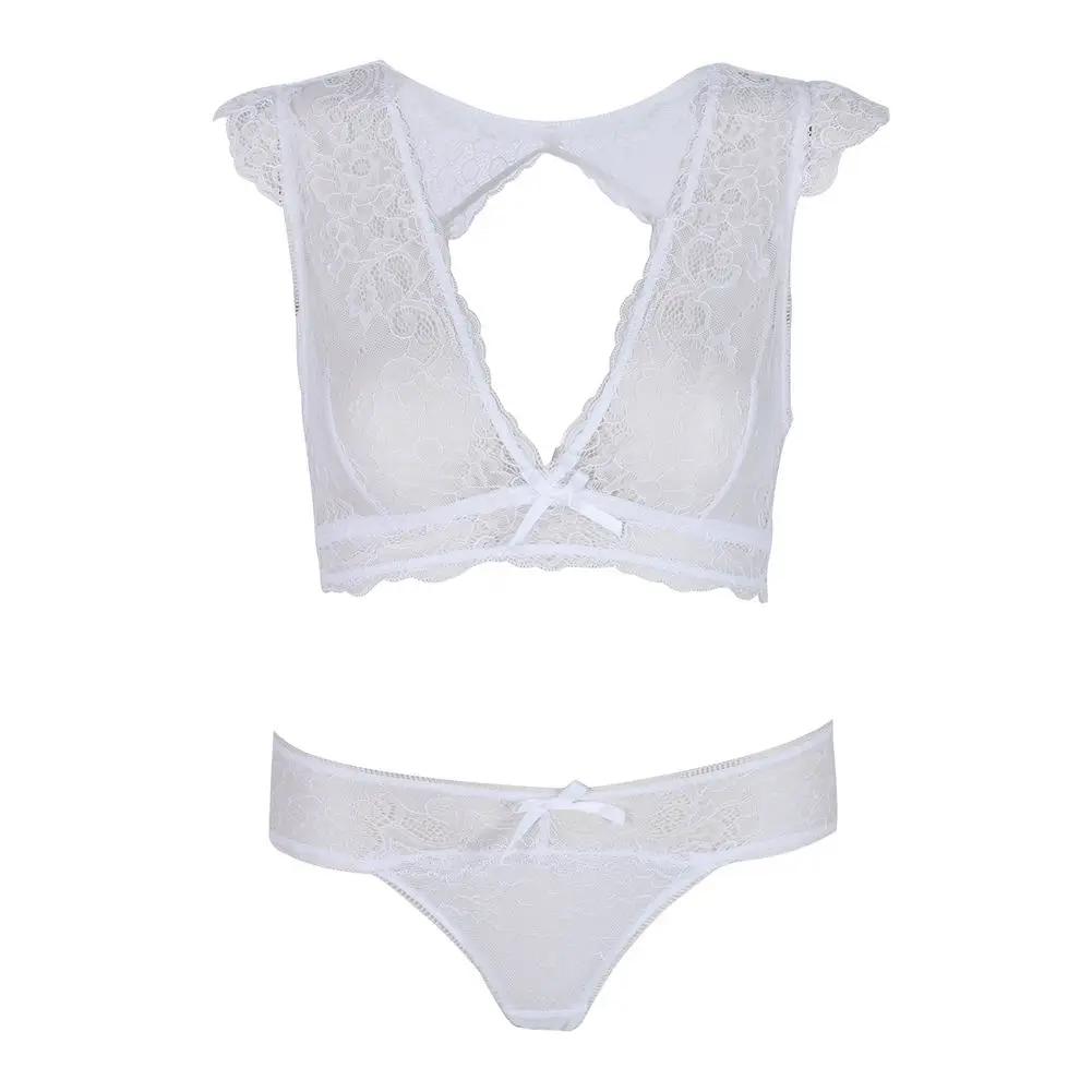 Комплект женского кружевного нижнего белья с чашками пуш-ап и глубоким V-образным